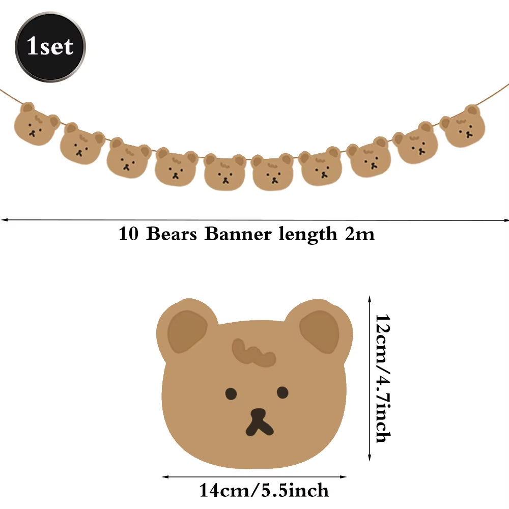 Bear Theme Disposable Tableware Cartoon Brown Bear Banner Plate Napkin Cup Tablecloth Teddy Bear Theme Birthday Party Baby Party