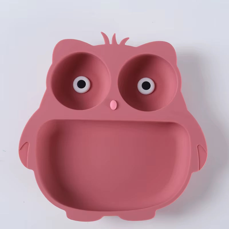 Silicone Children'S Tableware Suction Cup Cartoon Owl Plate Silicone Baby Bowls and Plates Children'S Training Eating Auxiliary