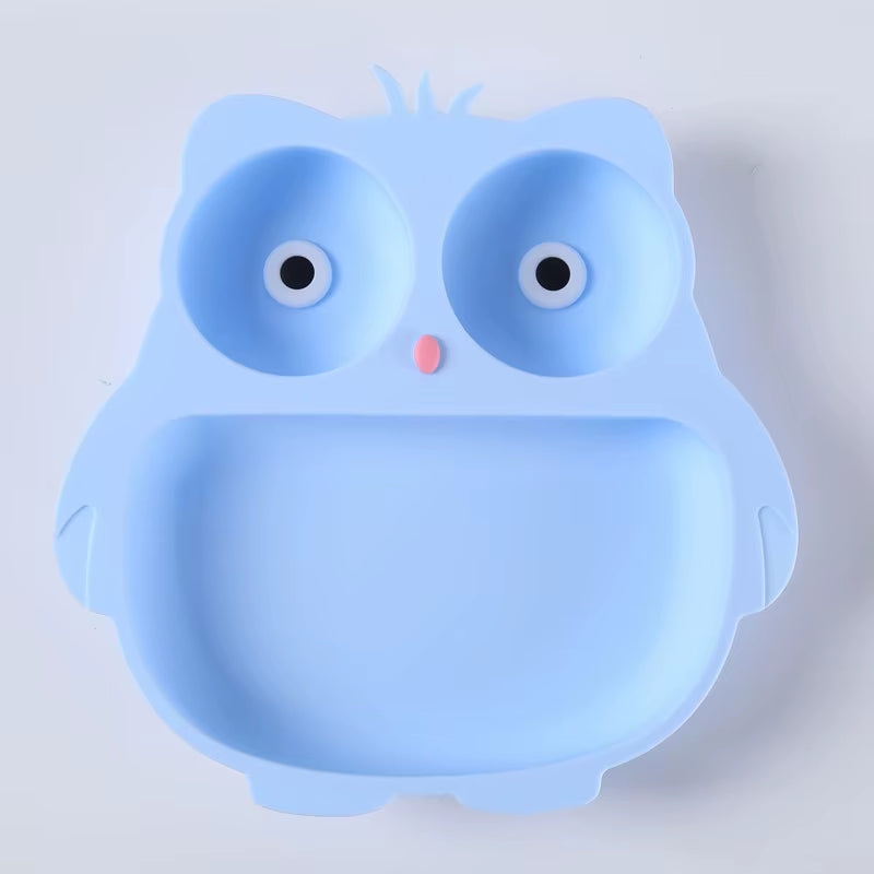 Silicone Children'S Tableware Suction Cup Cartoon Owl Plate Silicone Baby Bowls and Plates Children'S Training Eating Auxiliary