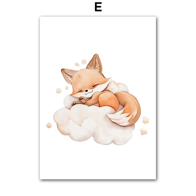 Sweet Dream Raccoon Fox Owl Bear Animal Wall Art Canvas Painting Nordic Posters and Prints Nursery Pictures Baby Kids Room Decor