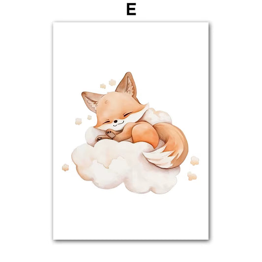 Sweet Dream Raccoon Fox Owl Bear Animal Wall Art Canvas Painting Nordic Posters and Prints Nursery Pictures Baby Kids Room Decor