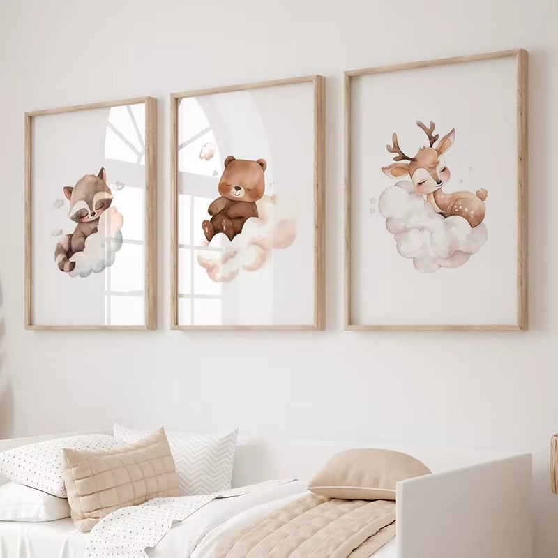 Sweet Dream Raccoon Fox Owl Bear Animal Wall Art Canvas Painting Nordic Posters and Prints Nursery Pictures Baby Kids Room Decor