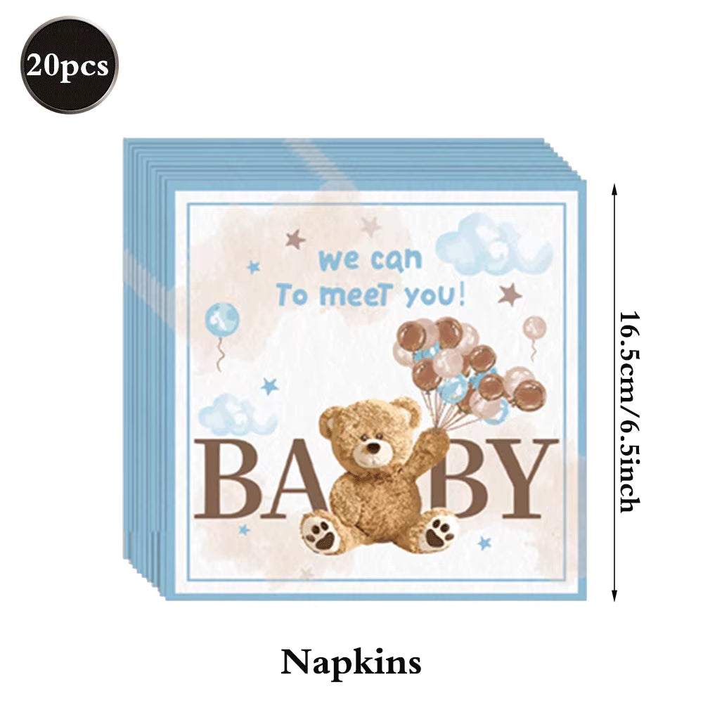 Bear Theme Disposable Tableware Cartoon Brown Bear Banner Plate Napkin Cup Tablecloth Teddy Bear Theme Birthday Party Baby Party