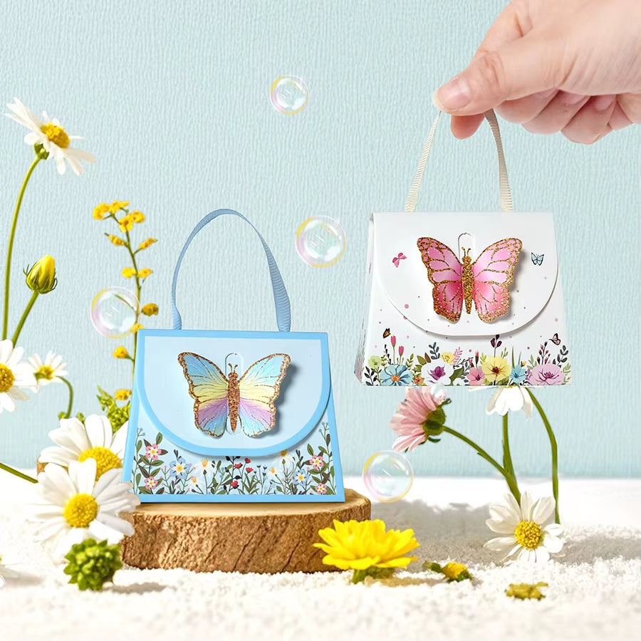 10Pcs Sweet Butterfly Theme Handbag Paper Cookie Candy Box Gift Packing Boxes for Kids Birthday Baby Shower Wedding Party Decor