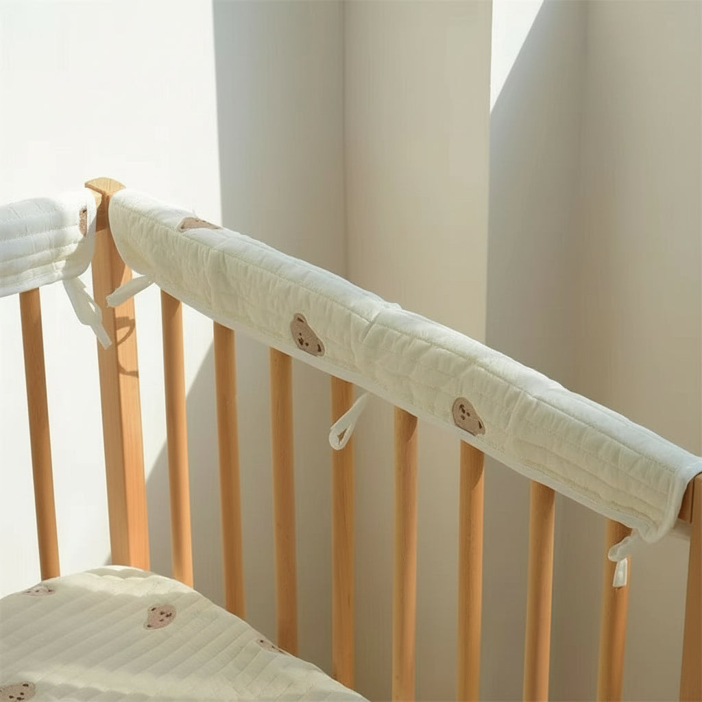Soft Cotton Cute Bear Bumper Embroidery Small Bear Baby Grils Safe Bed Bumpers Rail Guard anti Bite Collision Protection Bumpers