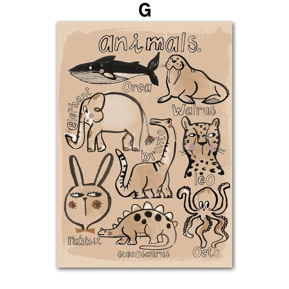 Whale Leopard Dinosaur Pigeon Abstract Nursery Animal Posters and Prints Wall Art Canvas Painting Pictures Baby Kids Room Decor