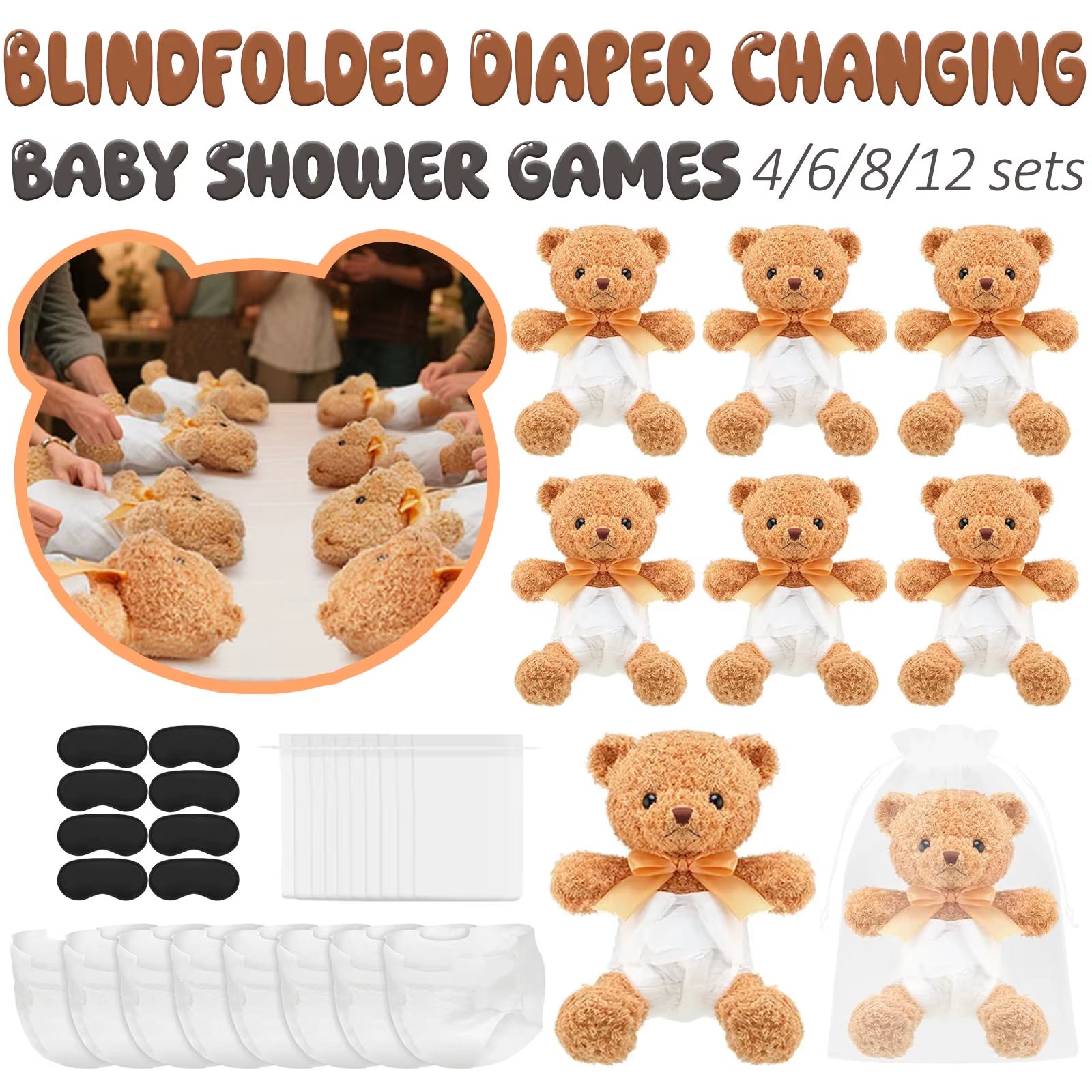 4/6/8/12 Sets Baby Shower Games Prizes Gifts Baby Doll Diapers Bear Blindfolded Diaper Changing Gender Reveal Baby Shower Favors