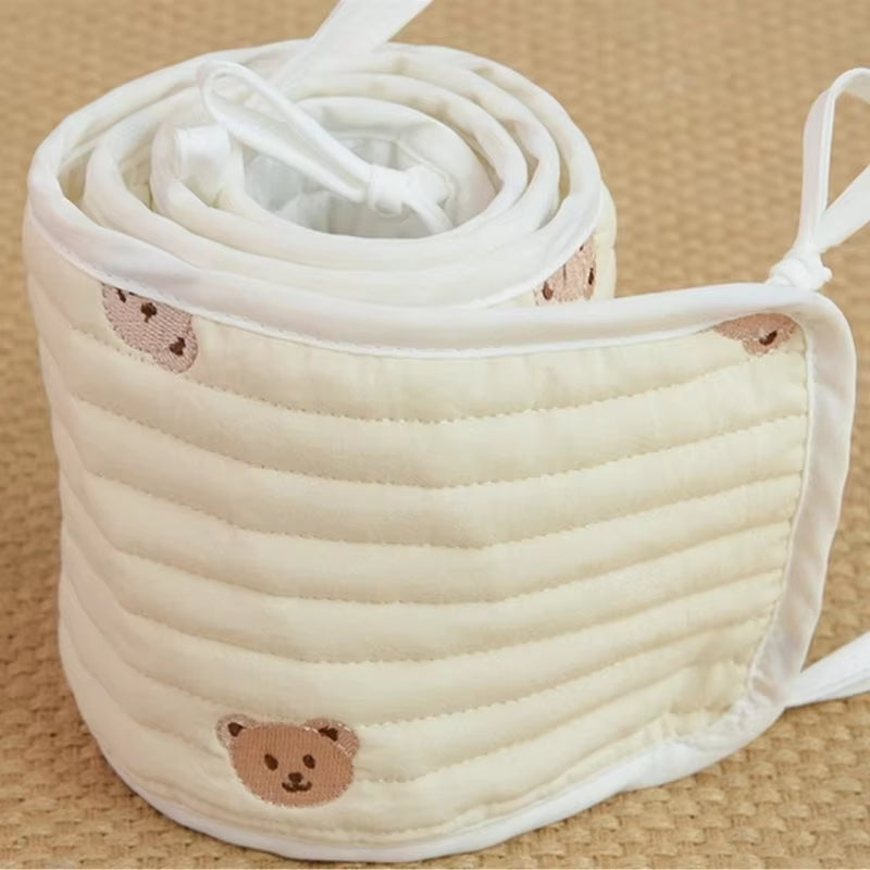 Soft Cotton Cute Bear Bumper Embroidery Small Bear Baby Grils Safe Bed Bumpers Rail Guard anti Bite Collision Protection Bumpers