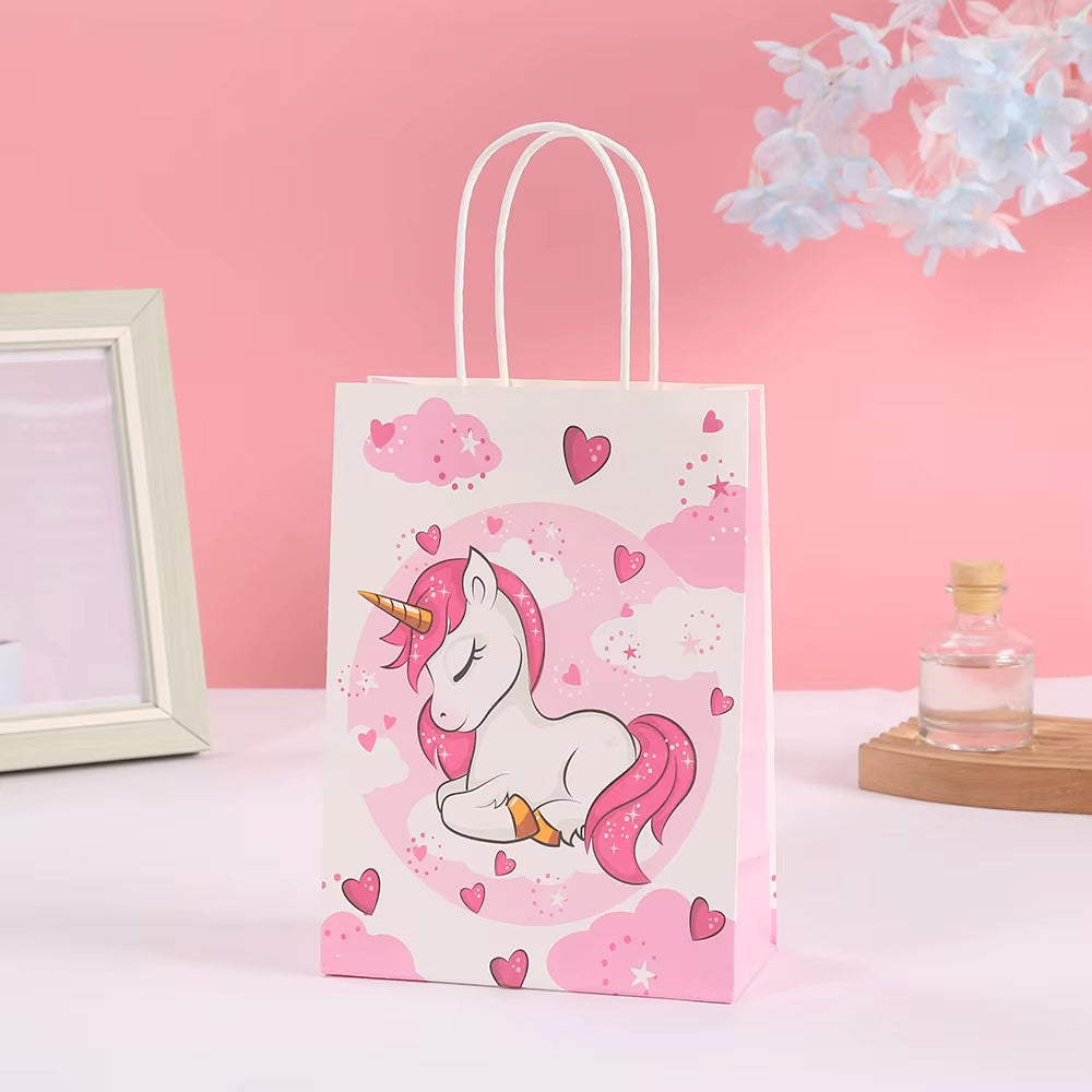 4Pcs Cartoon Rainbow Unicorn Theme Paper Gift Packing Bag Candy Cookie Bags for Kids Birthday Baby Shower Party Decoration