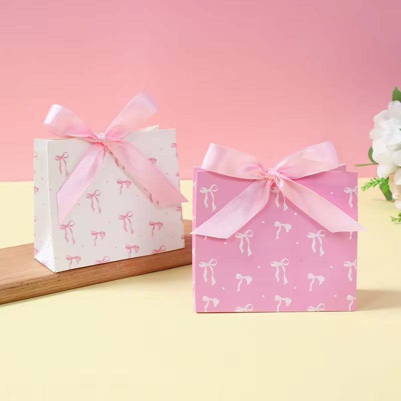 6Pcs Sweet Pink Candy Cookie Box with Bow Gift Packing Boxes for Kids Girl Birthday Baby Shower Wedding Party Decoration