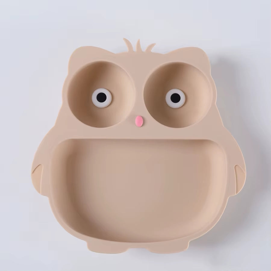 Silicone Children'S Tableware Suction Cup Cartoon Owl Plate Silicone Baby Bowls and Plates Children'S Training Eating Auxiliary
